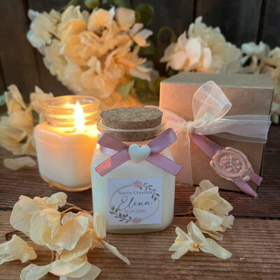 Candela Comunione e Cresima Shabby – Bomboniera in cera di soia