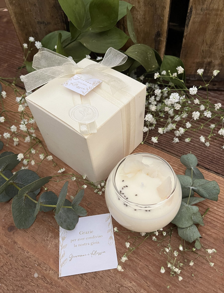 Candela Botanica Boule in cera di soia – Bomboniera Profumata Matrimonio - immagine 4