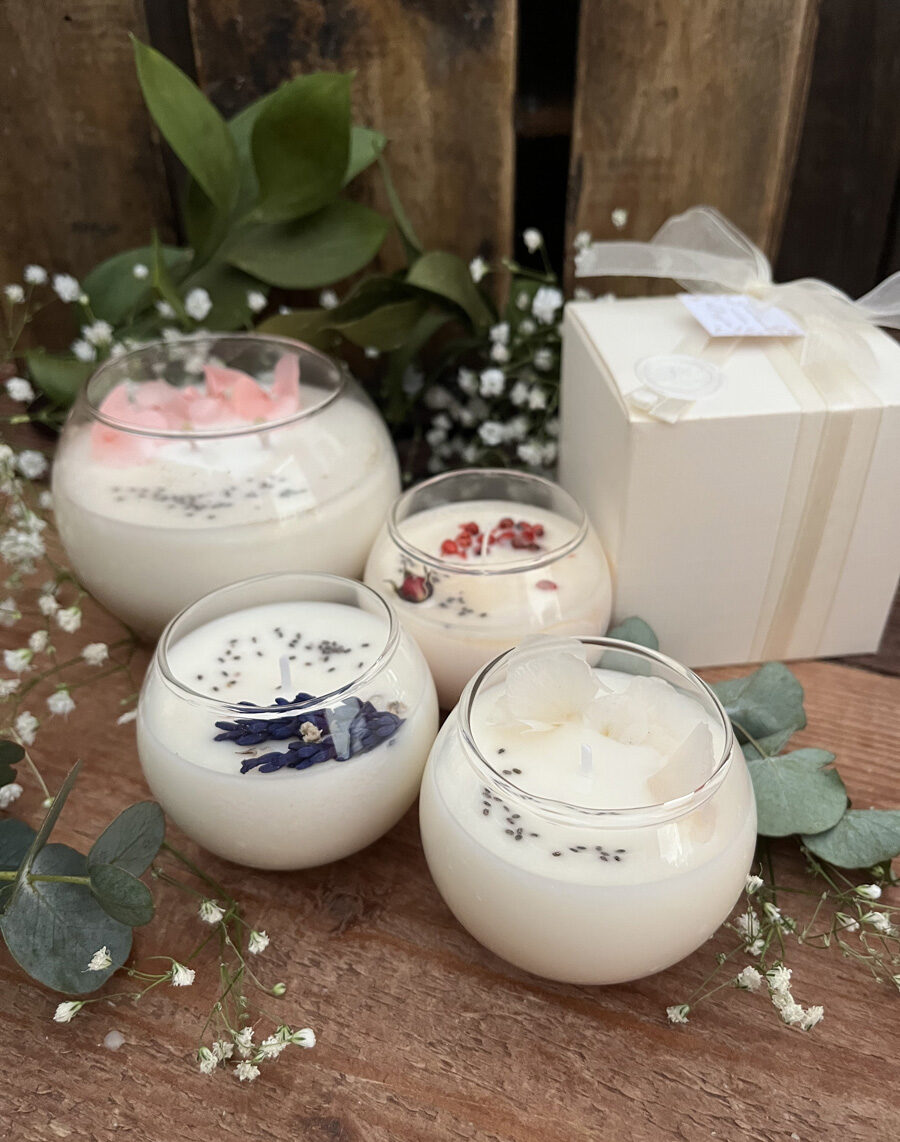 Candela Botanica Boule in cera di soia – Bomboniera Profumata Matrimonio