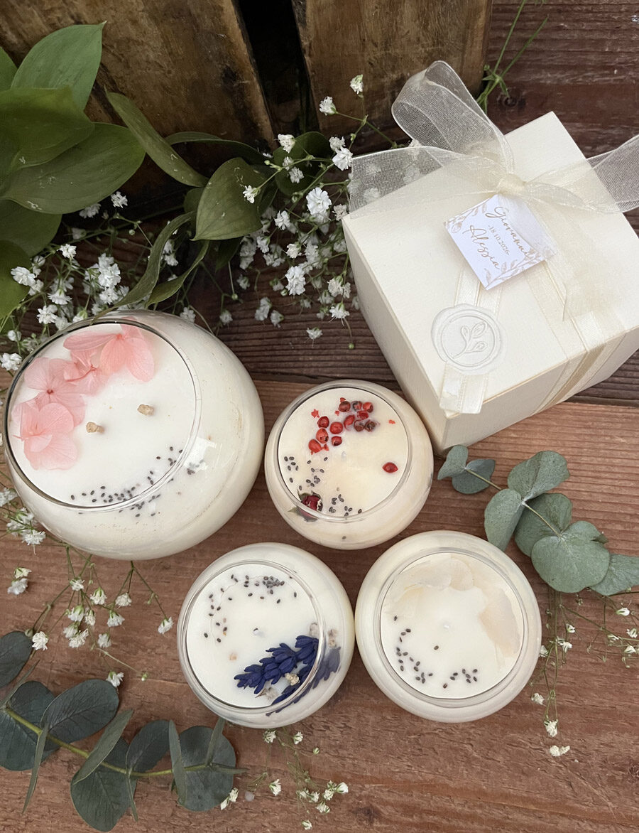 Candela Botanica Boule in cera di soia – Bomboniera Profumata Matrimonio - immagine 2