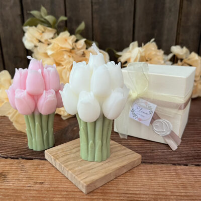 Candela Cordelia – Bomboniera Bouquet di Tulipani per Comunione e Cresima