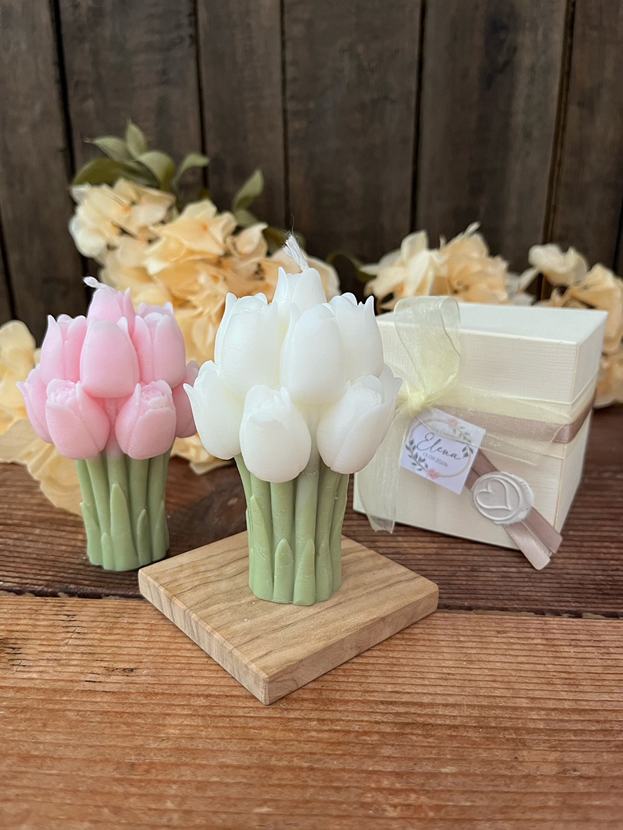 Candela Cordelia – Bomboniera Bouquet di Tulipani per Comunione e Cresima